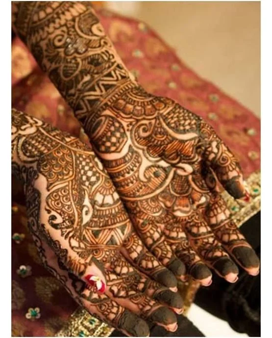 Flowing Symmetry On Cluster Front Full Hand Mehndi Design